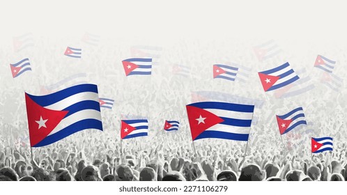 Abstract crowd with flag of Cuba. Peoples protest, revolution, strike and demonstration with flag of Cuba. Vector illustration.