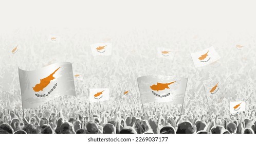 Abstract crowd with flag of Cyprus. Peoples protest, revolution, strike and demonstration with flag of Cyprus. Vector illustration.