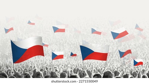 Abstract crowd with flag of Czech Republic. Peoples protest, revolution, strike and demonstration with flag of Czech Republic. Vector illustration.