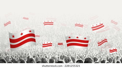 Abstract crowd with flag of District of Columbia. Peoples protest, revolution, strike and demonstration with flag of District of Columbia. Vector illustration.