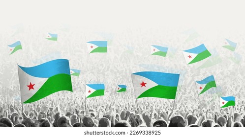 Abstract crowd with flag of Djibouti. Peoples protest, revolution, strike and demonstration with flag of Djibouti. Vector illustration.