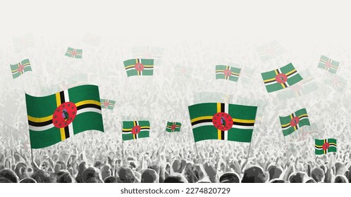 Abstract crowd with flag of Dominica. Peoples protest, revolution, strike and demonstration with flag of Dominica. Vector illustration.
