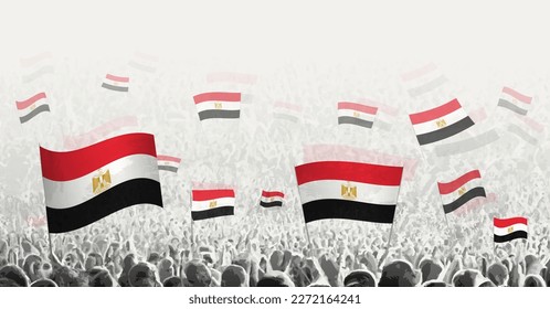 Abstract crowd with flag of Egypt. Peoples protest, revolution, strike and demonstration with flag of Egypt. Vector illustration.