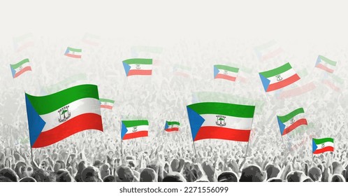 Abstract crowd with flag of Equatorial Guinea. Peoples protest, revolution, strike and demonstration with flag of Equatorial Guinea. Vector illustration.