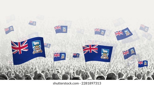 Abstract crowd with flag of Falkland Islands. Peoples protest, revolution, strike and demonstration with flag of Falkland Islands. Vector illustration.