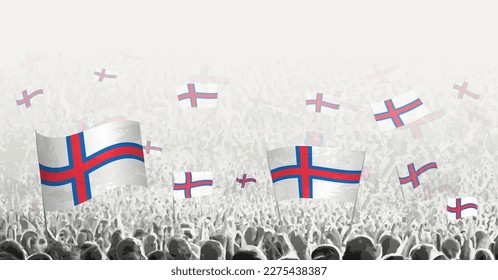 Abstract crowd with flag of Faroe Islands. Peoples protest, revolution, strike and demonstration with flag of Faroe Islands. Vector illustration.