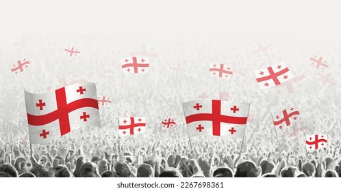 Abstract crowd with flag of Georgia. Peoples protest, revolution, strike and demonstration with flag of Georgia. Vector illustration.