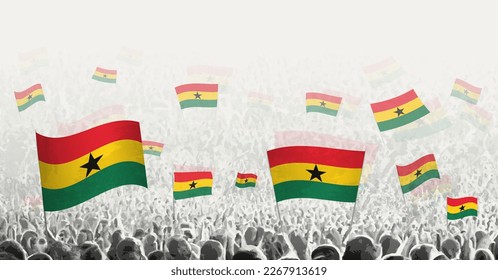 Abstract crowd with flag of Ghana. Peoples protest, revolution, strike and demonstration with flag of Ghana. Vector illustration.