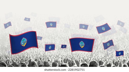 Abstract crowd with flag of Guam. Peoples protest, revolution, strike and demonstration with flag of Guam. Vector illustration.