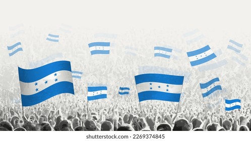 Abstract crowd with flag of Honduras. Peoples protest, revolution, strike and demonstration with flag of Honduras. Vector illustration.