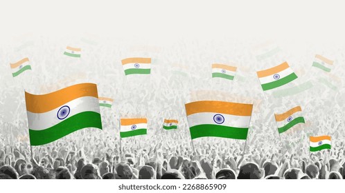 Abstract crowd with flag of India. Peoples protest, revolution, strike and demonstration with flag of India. Vector illustration.