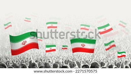 Abstract crowd with flag of Iran. Peoples protest, revolution, strike and demonstration with flag of Iran. Vector illustration.