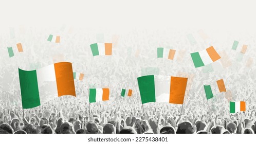 Abstract crowd with flag of Ireland. Peoples protest, revolution, strike and demonstration with flag of Ireland. Vector illustration.