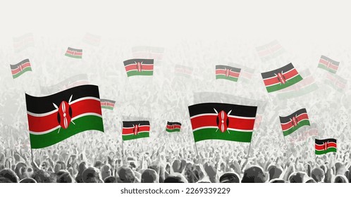 Abstract crowd with flag of Kenya. Peoples protest, revolution, strike and demonstration with flag of Kenya. Vector illustration.