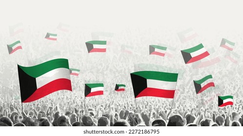 Abstract crowd with flag of Kuwait. Peoples protest, revolution, strike and demonstration with flag of Kuwait. Vector illustration.