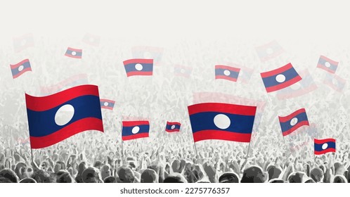 Abstract crowd with flag of Laos. Peoples protest, revolution, strike and demonstration with flag of Laos. Vector illustration.