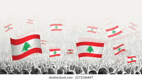 Abstract crowd with flag of Lebanon. Peoples protest, revolution, strike and demonstration with flag of Lebanon. Vector illustration.