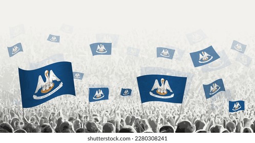 Abstract crowd with flag of Louisiana. Peoples protest, revolution, strike and demonstration with flag of Louisiana. Vector illustration.