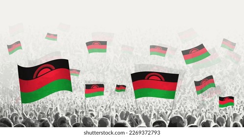 Abstract crowd with flag of Malawi. Peoples protest, revolution, strike and demonstration with flag of Malawi. Vector illustration.