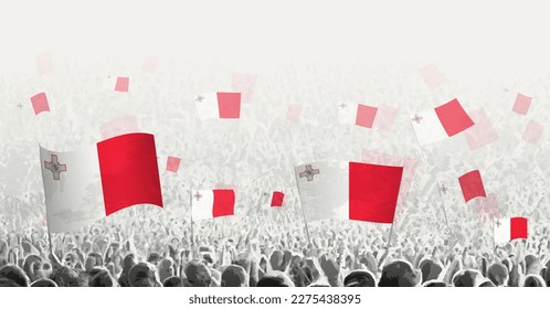 Abstract crowd with flag of Malta. Peoples protest, revolution, strike and demonstration with flag of Malta. Vector illustration.