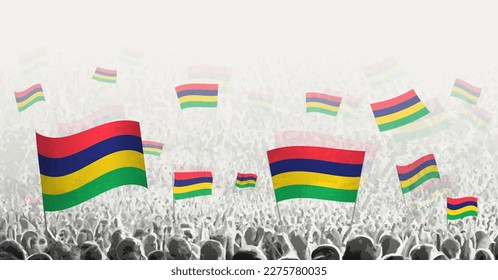 Abstract crowd with flag of Mauritius. Peoples protest, revolution, strike and demonstration with flag of Mauritius. Vector illustration.