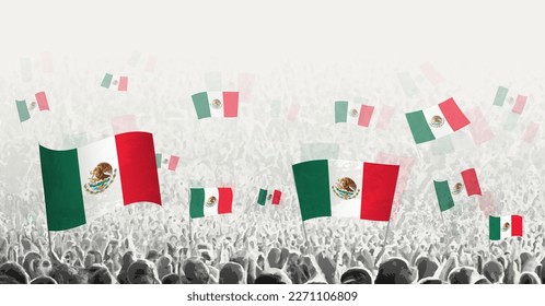 Abstract crowd with flag of Mexico. Peoples protest, revolution, strike and demonstration with flag of Mexico. Vector illustration.