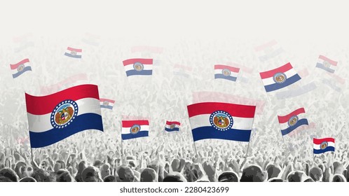 Abstract crowd with flag of Missouri. Peoples protest, revolution, strike and demonstration with flag of Missouri. Vector illustration.