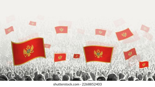Abstract crowd with flag of Montenegro. Peoples protest, revolution, strike and demonstration with flag of Montenegro. Vector illustration.