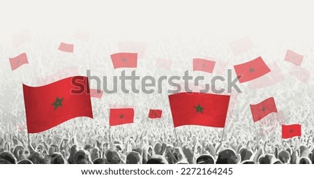 Abstract crowd with flag of Morocco. Peoples protest, revolution, strike and demonstration with flag of Morocco. Vector illustration.