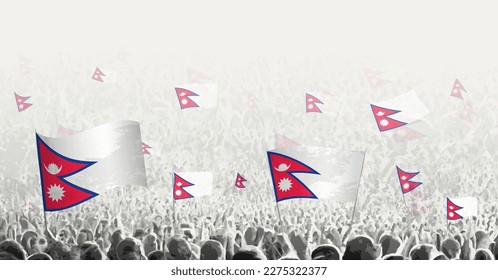 Abstract crowd with flag of Nepal. Peoples protest, revolution, strike and demonstration with flag of Nepal. Vector illustration.