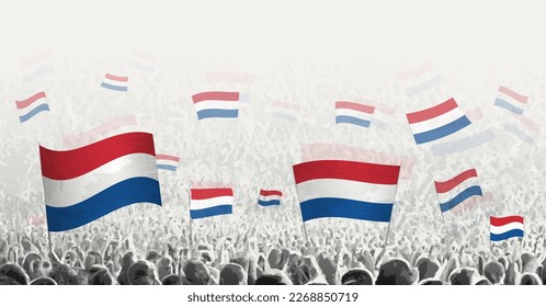 Abstract crowd with flag of Netherlands. Peoples protest, revolution, strike and demonstration with flag of Netherlands. Vector illustration.