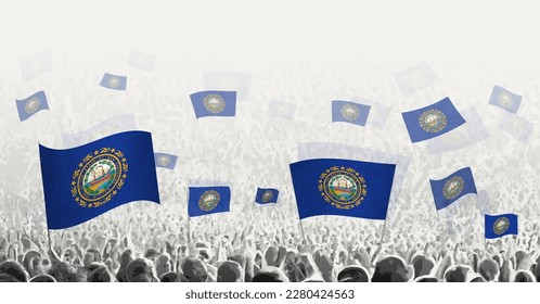 Abstract crowd with flag of New Hampshire. Peoples protest, revolution, strike and demonstration with flag of New Hampshire. Vector illustration.
