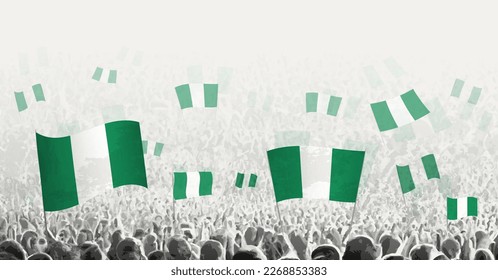 Abstract crowd with flag of Nigeria. Peoples protest, revolution, strike and demonstration with flag of Nigeria. Vector illustration.