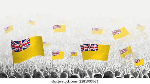 Abstract crowd with flag of Niue. Peoples protest, revolution, strike and demonstration with flag of Niue. Vector illustration.