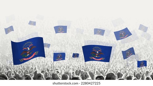 Abstract crowd with flag of North Dakota. Peoples protest, revolution, strike and demonstration with flag of North Dakota. Vector illustration.