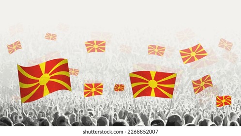 Abstract crowd with flag of North Macedonia. Peoples protest, revolution, strike and demonstration with flag of North Macedonia. Vector illustration.