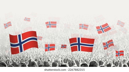 Abstract crowd with flag of Norway. Peoples protest, revolution, strike and demonstration with flag of Norway. Vector illustration.