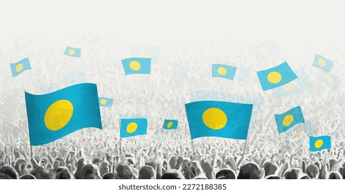 Abstract crowd with flag of Palau. Peoples protest, revolution, strike and demonstration with flag of Palau. Vector illustration.