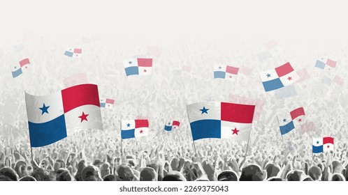 Abstract crowd with flag of Panama. Peoples protest, revolution, strike and demonstration with flag of Panama. Vector illustration.