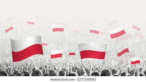 Abstract crowd with flag of Poland. Peoples protest, revolution, strike and demonstration with flag of Poland. Vector illustration. - Shutterstock ID 2271550043