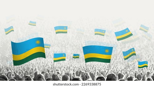 Abstrakte Menge mit der Flagge Ruandas. Die Völker protestieren, revolutionieren, streiken und demonstrieren unter der Flagge Ruandas. Vektorgrafik.