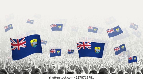 Abstract crowd with flag of Saint Helena. Peoples protest, revolution, strike and demonstration with flag of Saint Helena. Vector illustration.