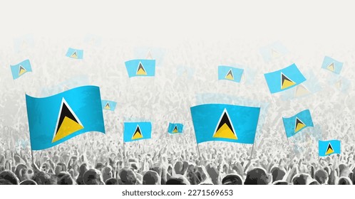 Abstract crowd with flag of Saint Lucia. Peoples protest, revolution, strike and demonstration with flag of Saint Lucia. Vector illustration.