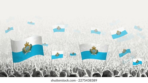 Abstract crowd with flag of San Marino. Peoples protest, revolution, strike and demonstration with flag of San Marino. Vector illustration.