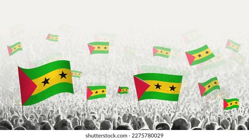 Abstract crowd with flag of Sao Tome and Principe. Peoples protest, revolution, strike and demonstration with flag of Sao Tome and Principe. Vector illustration.