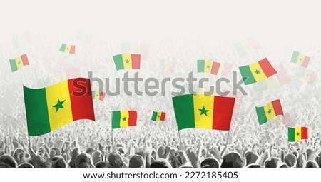 Abstract crowd with flag of Senegal. Peoples protest, revolution, strike and demonstration with flag of Senegal. Vector illustration.