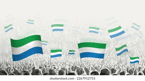 Abstract crowd with flag of Sierra Leone. Peoples protest, revolution, strike and demonstration with flag of Sierra Leone. Vector illustration.