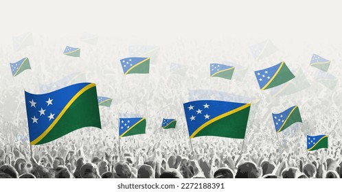 Abstract crowd with flag of Solomon Islands. Peoples protest, revolution, strike and demonstration with flag of Solomon Islands. Vector illustration.