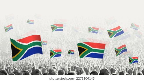 Abstract crowd with flag of South Africa. Peoples protest, revolution, strike and demonstration with flag of South Africa. Vector illustration.