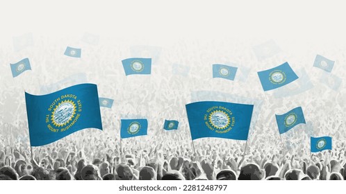 Abstract crowd with flag of South Dakota. Peoples protest, revolution, strike and demonstration with flag of South Dakota. Vector illustration.